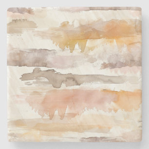 Peach Grapefruit Cream Cocoa Tan Stripes Stone Coaster