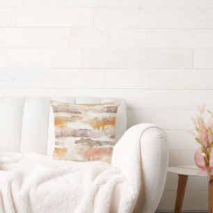 Peach Grapefruit Cream Cocoa Tan Stripes Throw Pillow