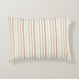 Peach Green Cream Stripes Accent Pillow