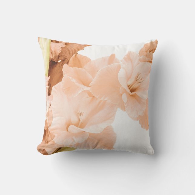 Peach & Green Floral Decorative Throw Pillow (Front)