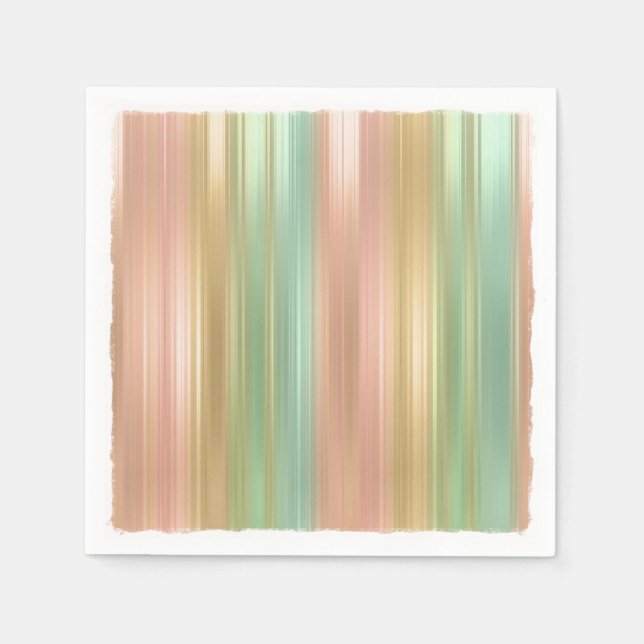 Peach Green Gold Colored Stripes Napkin (Front)