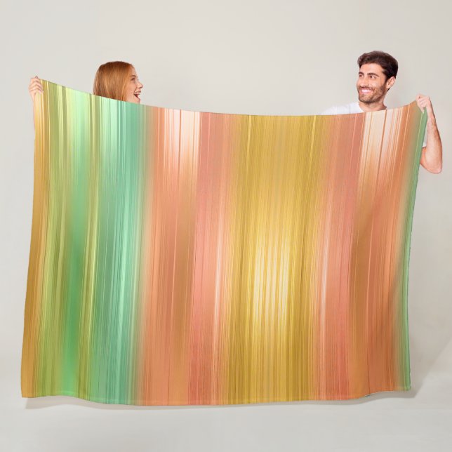 Peach Green Gold Stripe Fleece Blanket (In Situ)