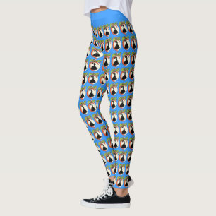 Peach Green Leaves Southern Bell Lady Parasol Blue Leggings