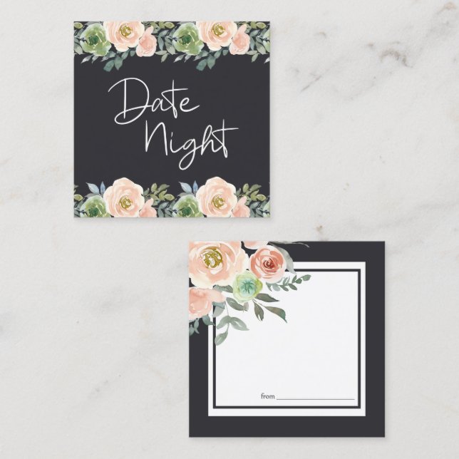 Peach Green Navy Pastel Floral Date Carte Nuit (Devant / Derrière)