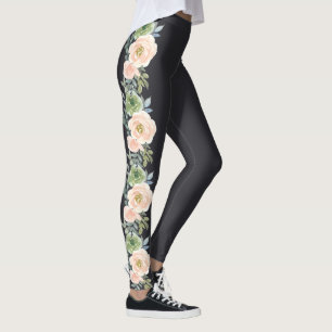 Peach Green Navy Pastel Floral Design Leggings