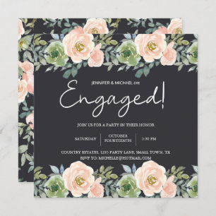 Peach Green Navy Pastel Floral Elegant Engagement