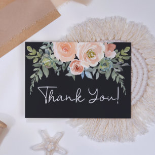 Peach Green Navy Pastel Floral Thank You Card
