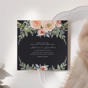 Peach Green Navy Pastel Floral Wedding Invitation