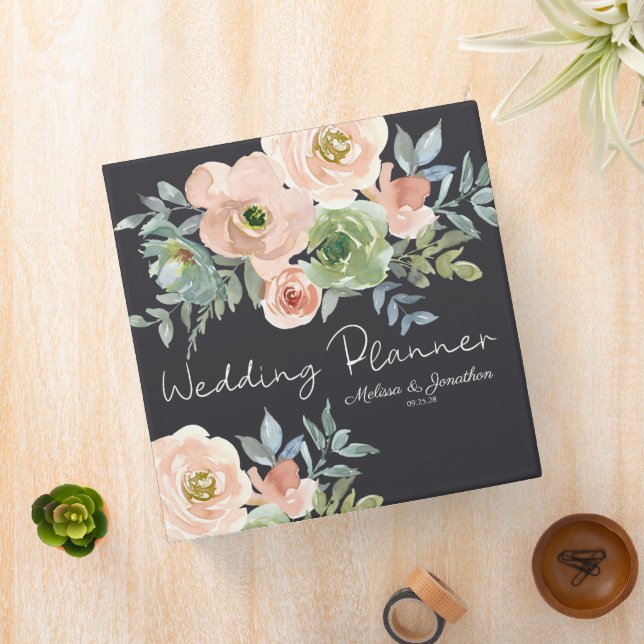 Peach Green Navy Pastel Floral Wedding Planner Binder (In Situ)
