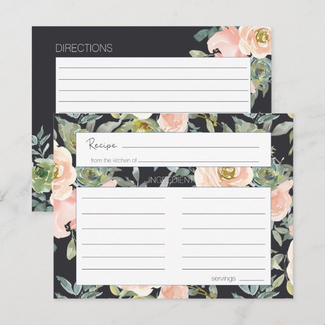 Peach Green Navy Pastel Floral Wedding Recipe Card (Front/Back)