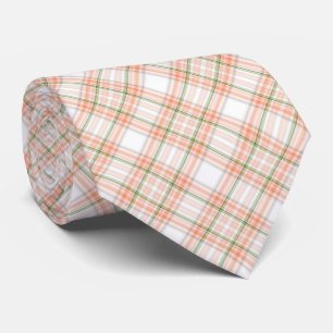Peach green plaid pattern tie
