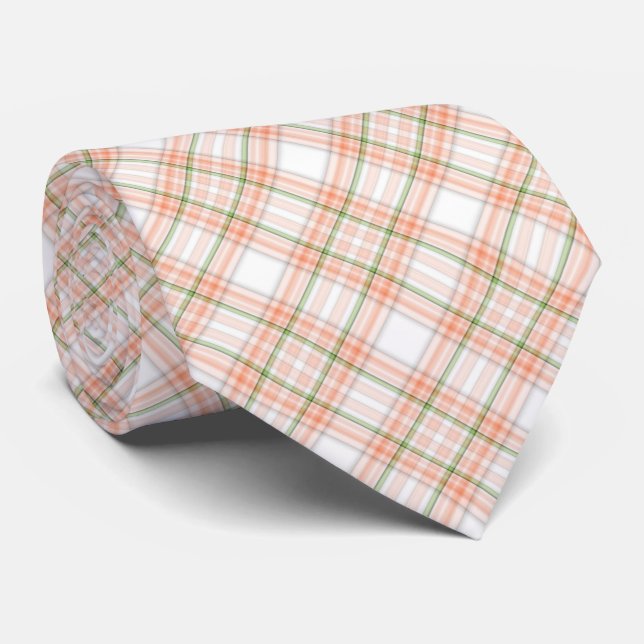 Peach green plaid pattern tie (Rolled)