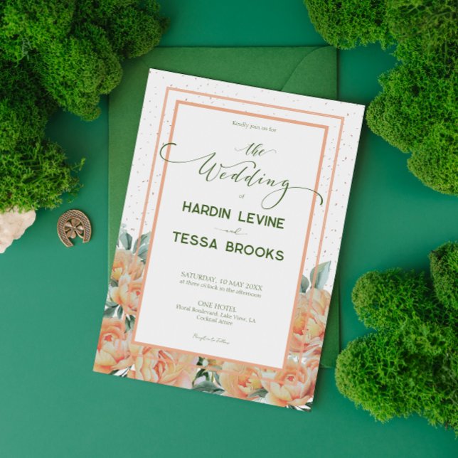 Peach Green Simple Floral Wedding Invitation (Creator Uploaded)