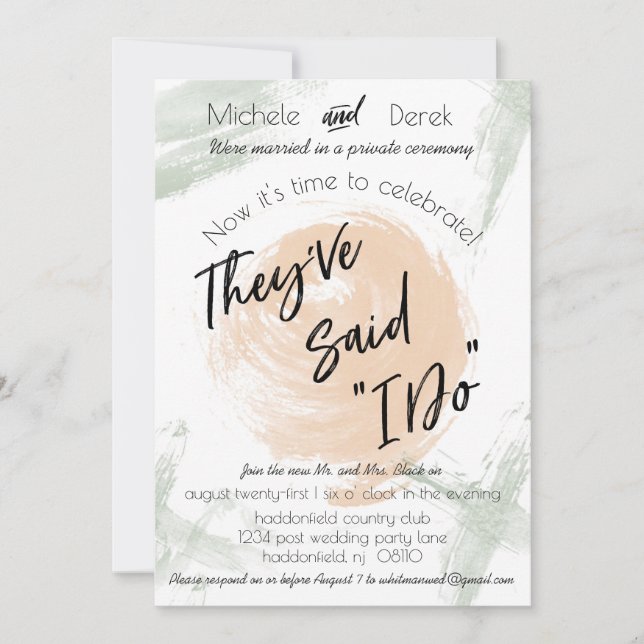 Peach & Green Watercolor After Wedding Party Invitation (Front)
