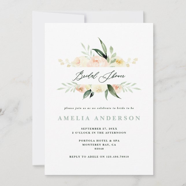 Peach green watercolor floral bridal shower (Front)