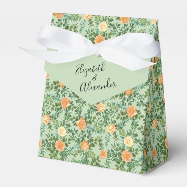 Peach Green Wedding Spring Pastel Floral Favor Box (Front Side)