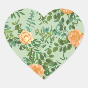 Peach Green Wedding Spring Pastel Floral Heart Sticker