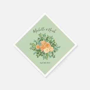 Peach Green Wedding Spring Pastel Floral Napkin
