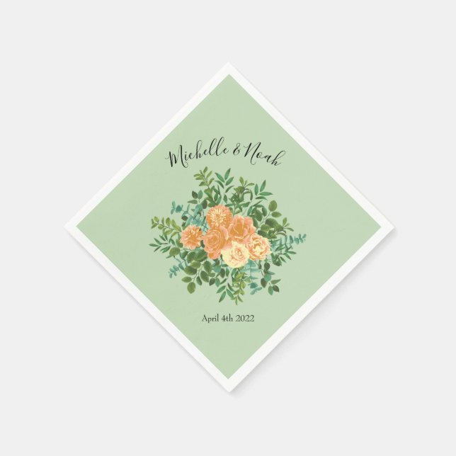 Peach Green Wedding Spring Pastel Floral Napkin (Corner)