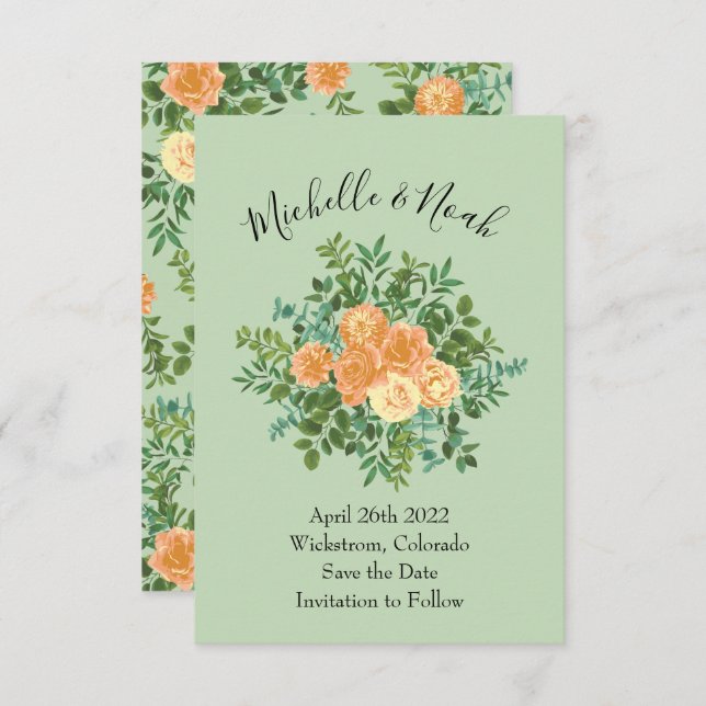 Peach Green Wedding Spring Pastel Invitation (Front/Back)