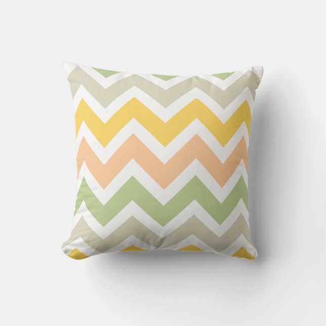 Peach Green Yellow White Zigzag Chevron Pattern Throw Pillow (Front)