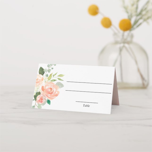 Peach greenery floral elegant place card (Front)