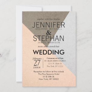 Peach Grey Brown Geo Triangles Mariage Invitations