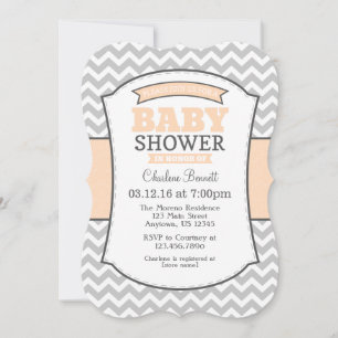 Peach Grey Chevron Baby Shower Invitation