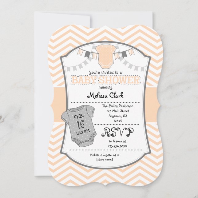 Peach Grey Chevron Baby Shower Invitation (Front)