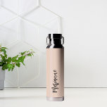 Peach grey custom name script water bottle<br><div class="desc">Peach coloured background.  Personalize and add your name.   Grey handwritten style script.</div>