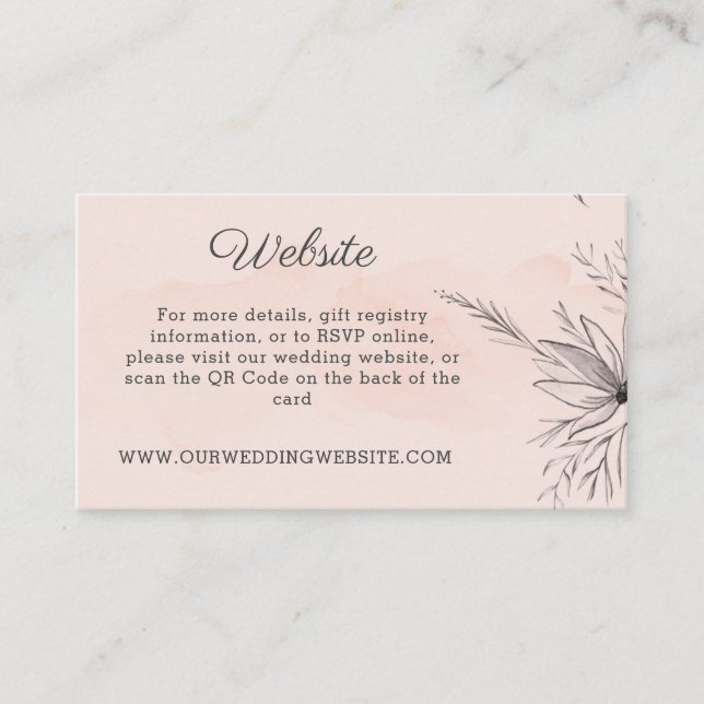 Peach & Grey floral QR code wedding website Enclosure Card (Front)