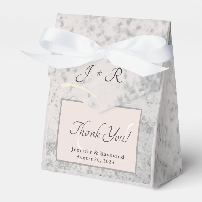 Peach & Grey Marble Monogramed  Favor Box (Front Side)