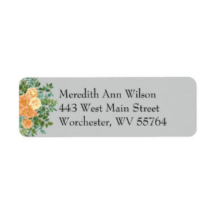 Peach & Grey Peony & Rose Floral Address Label