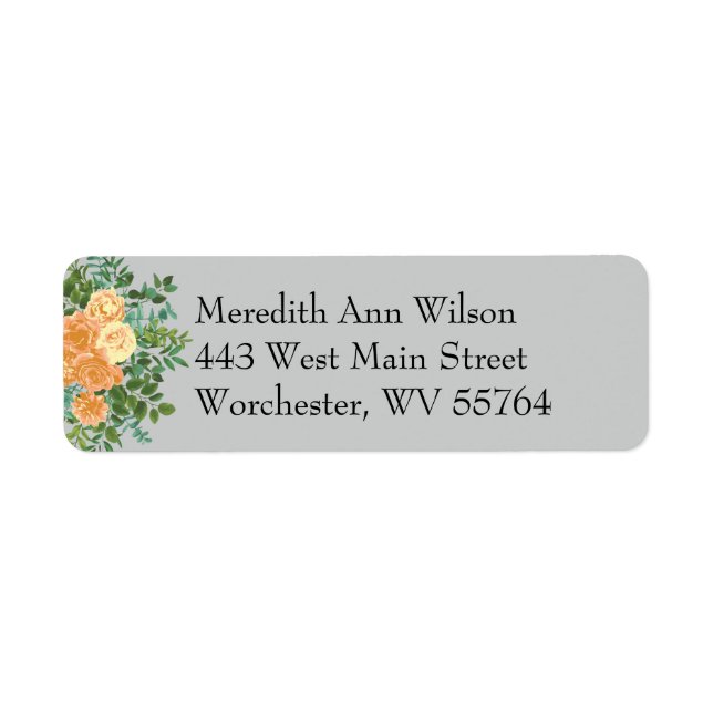 Peach & Grey Peony & Rose Floral Address Label (Front)