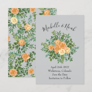 Peach Grey Wedding Spring Floral Invitation