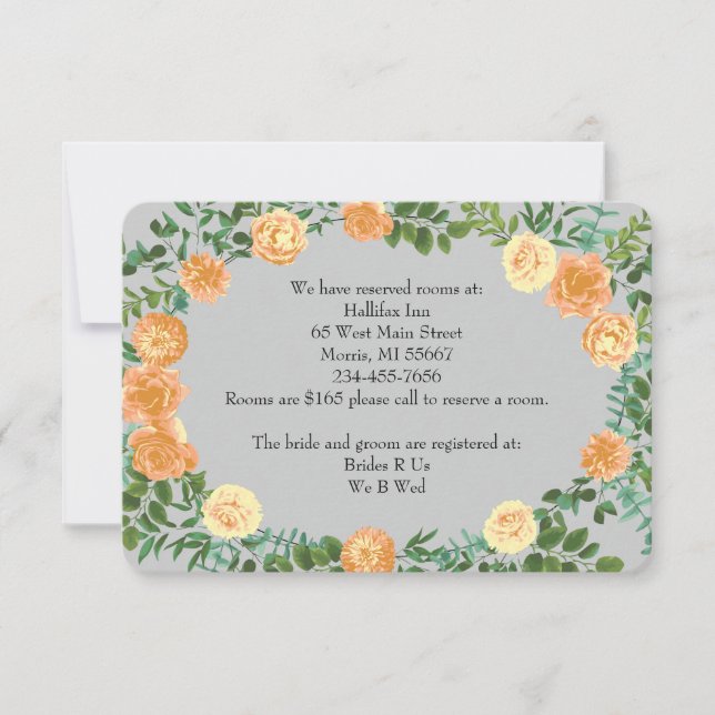 Peach Grey Wedding Spring Floral Invitation (Front)