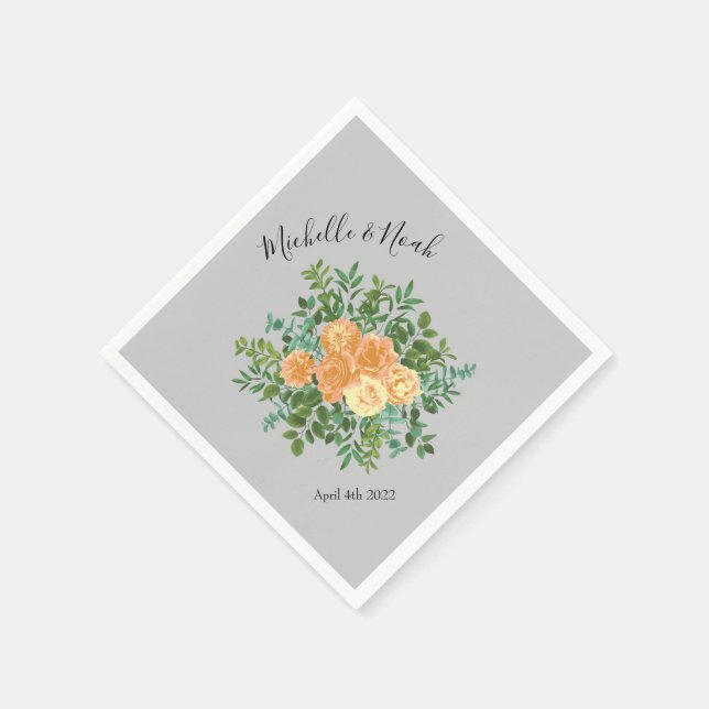 Peach Grey Wedding Spring Floral Napkin (Corner)