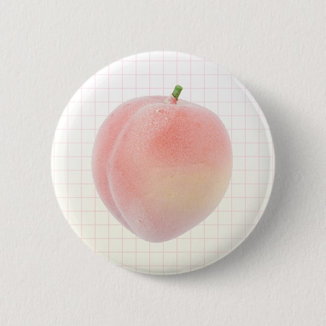 Peach Grid Kawaii Button (Front)