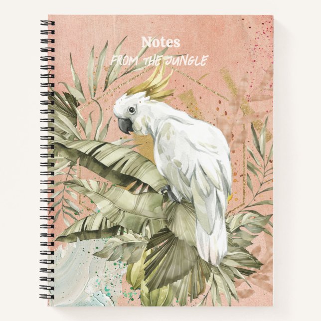 Peach Grunge Boho Floral Cockatoo Notebook (Front)