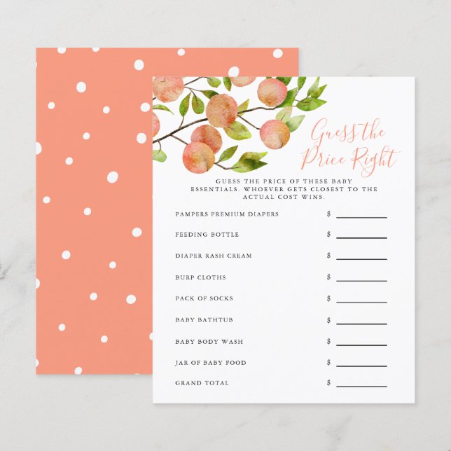 Peach Guess The Price Right Baby Shower Game (Front/Back)
