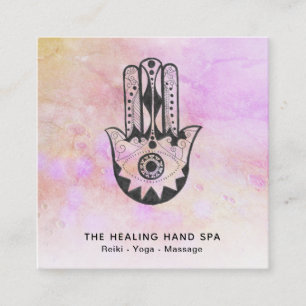*~*  Peach Hamsa Hand of Fatima Craters of Moon Square Business Card