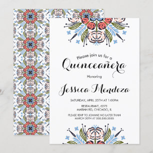 Peach Hand Drawn Floral Quinceañera Sweet 16 Invitation