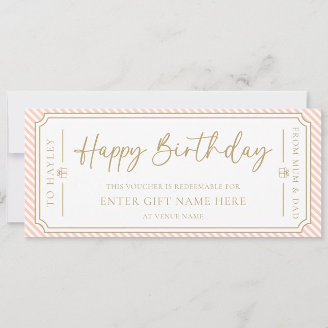 Peach Happy Birthday Gift Voucher Card (Front)
