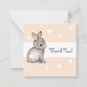 Peach Heart Bunny Baby Shower Thank You Notecards