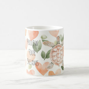 Peach Hearts Dreams Sea Turtle Coffee Mug