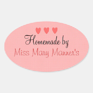 Peach Hearts Homemade Personalize It! Oval Sticker