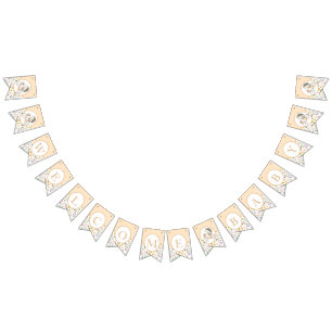 Peach Hedgehog Baby Shower Bunting Flag