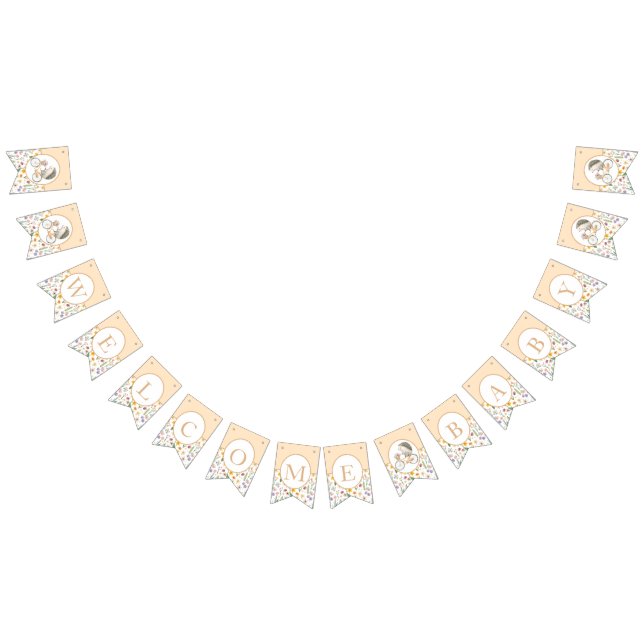 Peach Hedgehog Baby Shower Bunting Flag (All)