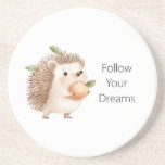 Peach Hedgehog Green Leaves Dreams Coaster<br><div class="desc">Peach Hedgehog Green Leaves Dreams</div>