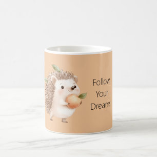 Peach Hedgehog Green Leaves Dreams Coffee Mug